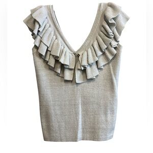 Endless Rose Silver/Gray Metallic Sleeveless Ruffled Neck Collar Top Size Large